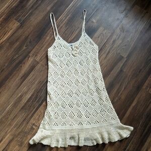 Aerie Med Crochet Dress Cream Lace Swim Cover Up Fairy Boho Festival Coquette
